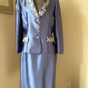 Tahari Periwinkle Beaded Jacket and Skirt Suit Sz 6